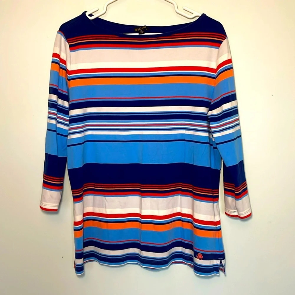 Brooks Brothers Women’s XL top stripes boat neck three quarter sleeve blue